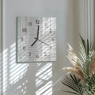 Čtvercové skleněné hodiny na zeď Cihlová zeď