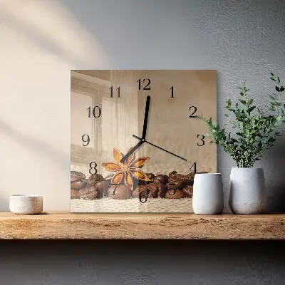 Nástěnné hodiny skleněné čtvercové Kávová zrna