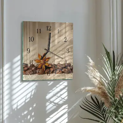 Nástěnné hodiny skleněné čtvercové Kávová zrna