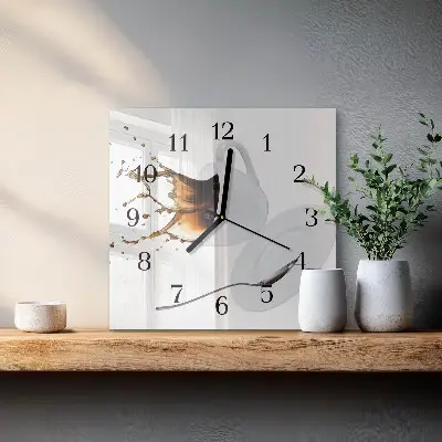 Čtvercové skleněné hodiny na stěnu Šálek kávy