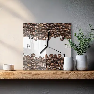 Čtvercové skleněné hodiny na stěnu Kávová zrna