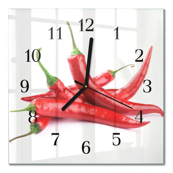 Hodiny na skle čtvercové Chilli papričky