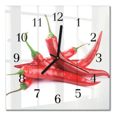 Hodiny na skle čtvercové Chilli papričky