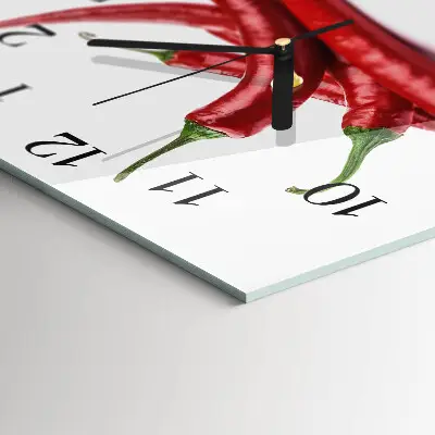 Hodiny na skle čtvercové Chilli papričky