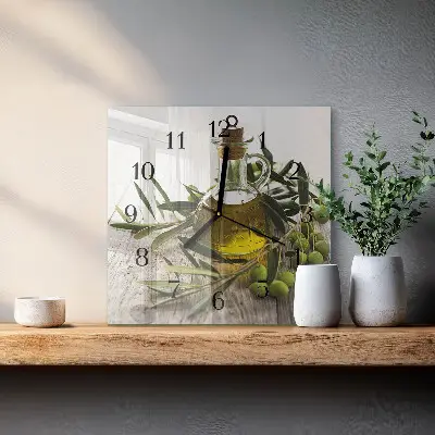 Čtvercové skleněné hodiny na zeď Olivový olej