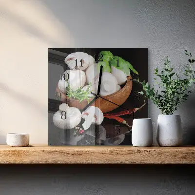 Nástěnné hodiny skleněné čtvercové Houby