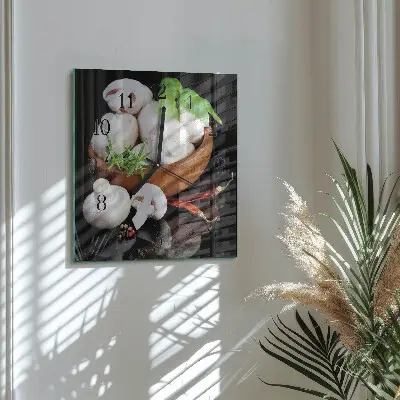 Nástěnné hodiny skleněné čtvercové Houby