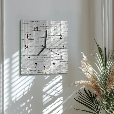 Čtvercové skleněné hodiny na stěnu Cihlová zeď