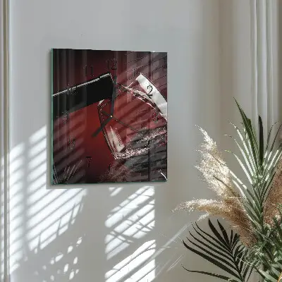 Hodiny s fotkou skleněné čtvercové Sklenka vína
