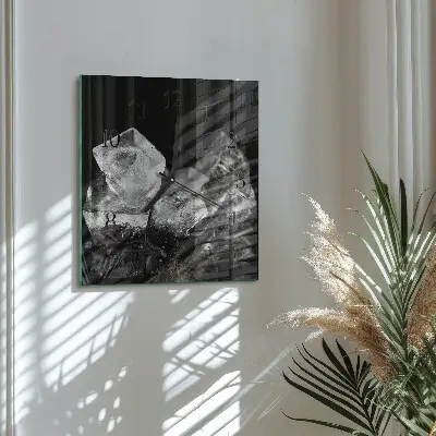 Čtvercové skleněné hodiny na zeď Kostky ledu