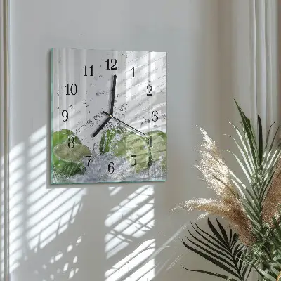 Nástěnné hodiny skleněné čtvercové Uhličitan vápenatý