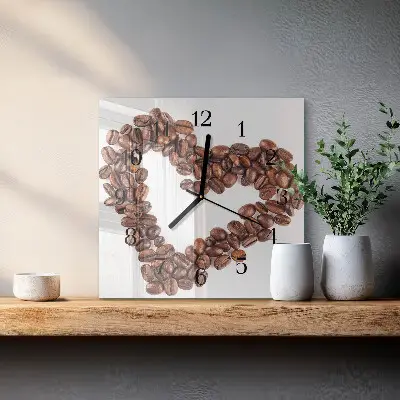 Hodiny na skle čtvercové Kávová zrna