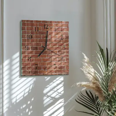 Čtvercové skleněné hodiny na zeď Cihlová zeď