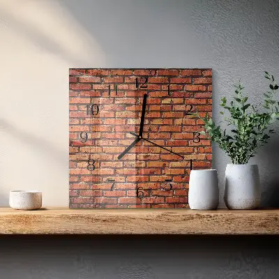 Čtvercové skleněné hodiny na stěnu Cihlová zeď