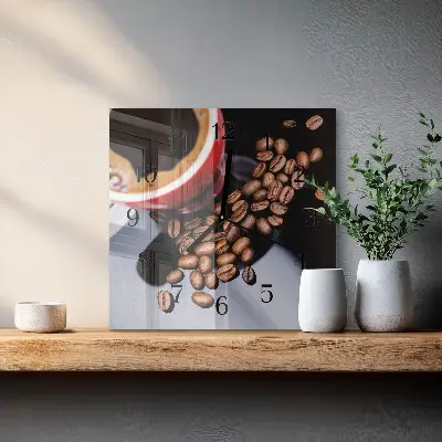 Hodiny s fotkou skleněné čtvercové Šálek kávy