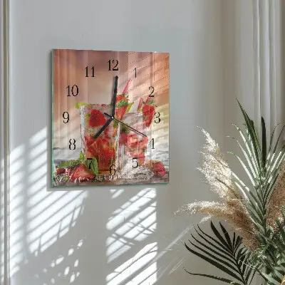Nástěnné hodiny skleněné čtvercové Jahody