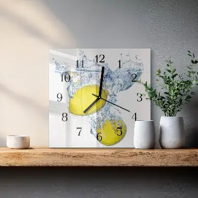 Nástěnné hodiny skleněné čtvercové Citrony ve vodě