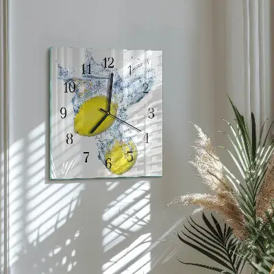 Nástěnné hodiny skleněné čtvercové Citrony ve vodě