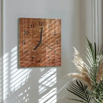 Čtvercové skleněné hodiny na zeď Cihly