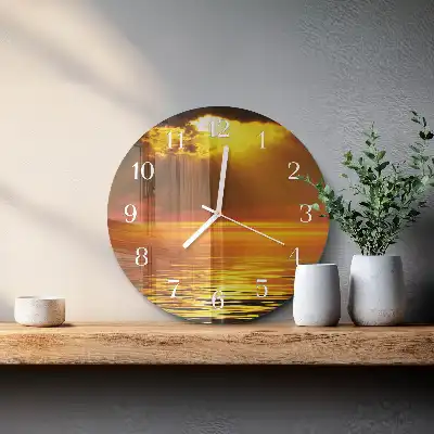 Kulaté skleněné hodiny na stěnu Západ slunce