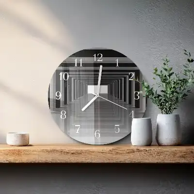 Hodiny s fotkou skleněné kulaté 3D tunel