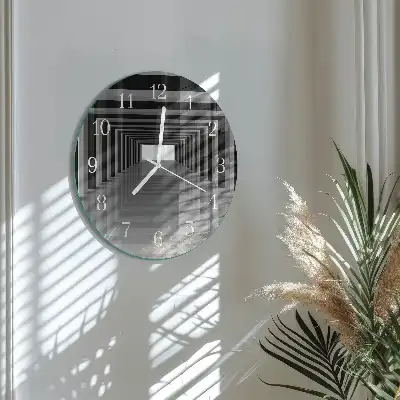 Hodiny s fotkou skleněné kulaté 3D tunel