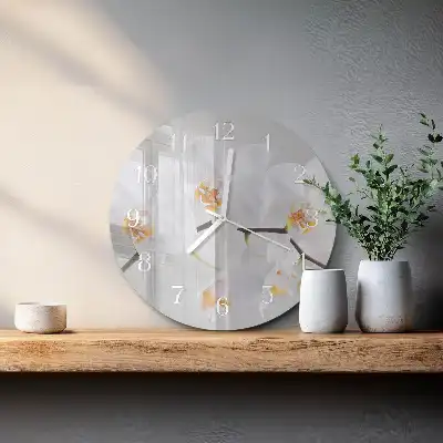 Hodiny na skle kulaté Orchidej