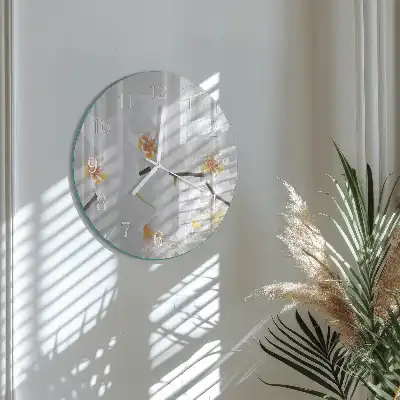 Hodiny na skle kulaté Orchidej