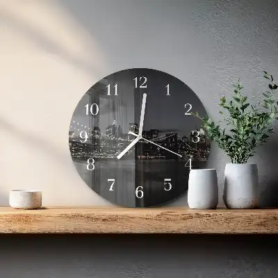 Kulaté skleněné hodiny na zeď Horizontální most