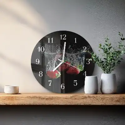 Hodiny s fotkou skleněné kulaté Jahody