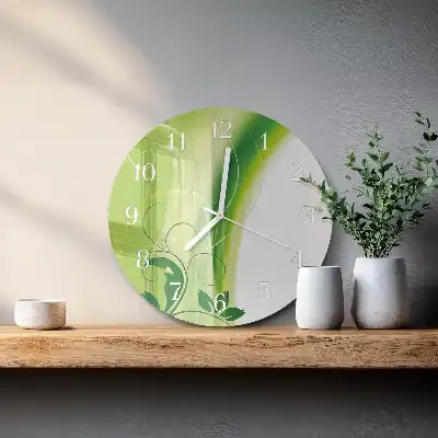 Kulaté skleněné hodiny na stěnu Květinový vzor