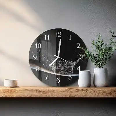Hodiny s fotkou skleněné kulaté Voda