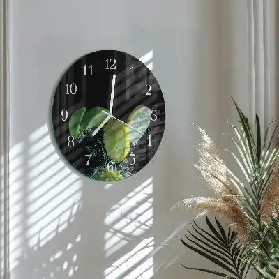 Hodiny s fotkou skleněné kulaté Citron a limetka