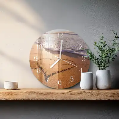 Nástěnné hodiny skleněné kulaté Srdce pláže