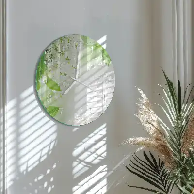 Hodiny s fotkou skleněné kulaté Listy