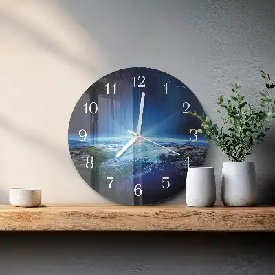 Kulaté skleněné hodiny na zeď Vesmír Země
