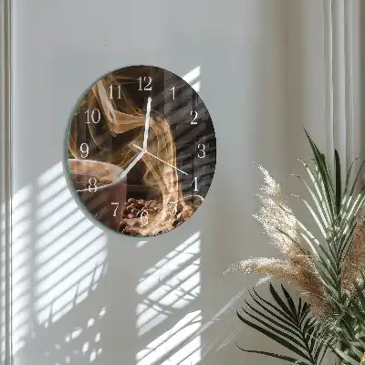 Kulaté skleněné hodiny na zeď Šálek kávy