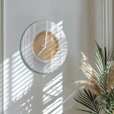 Hodiny na skle kulaté Šálek kávy