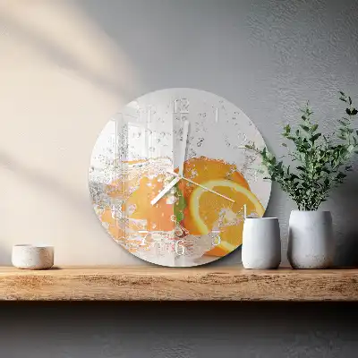 Kulaté skleněné hodiny na stěnu Pomeranče