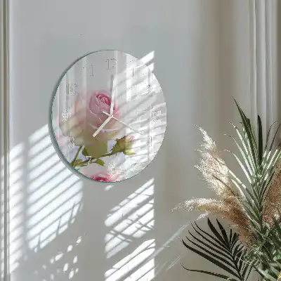 Kulaté skleněné hodiny na zeď Růže