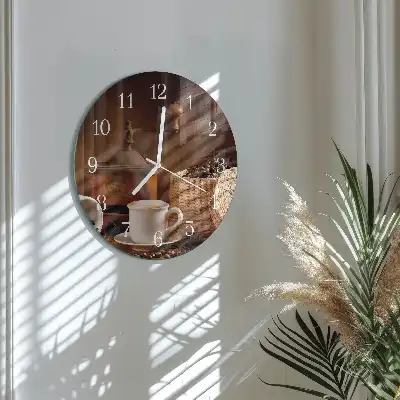 Hodiny na skle kulaté Šálek kávy