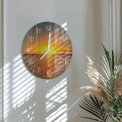 Hodiny s fotkou skleněné kulaté Západ slunce