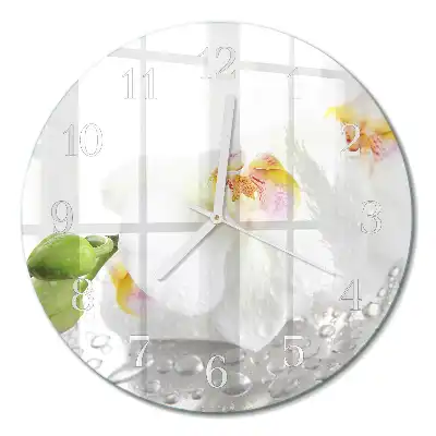 Nástěnné hodiny skleněné kulaté Orchidej