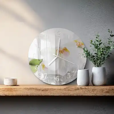 Nástěnné hodiny skleněné kulaté Orchidej