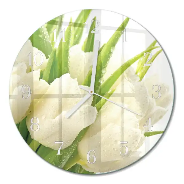 Hodiny s fotkou skleněné kulaté Tulipány
