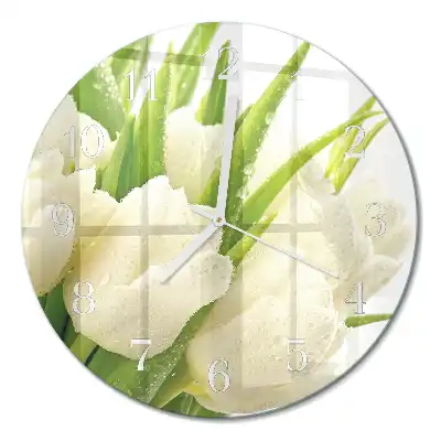 Hodiny s fotkou skleněné kulaté Tulipány