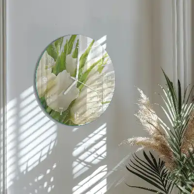 Hodiny s fotkou skleněné kulaté Tulipány