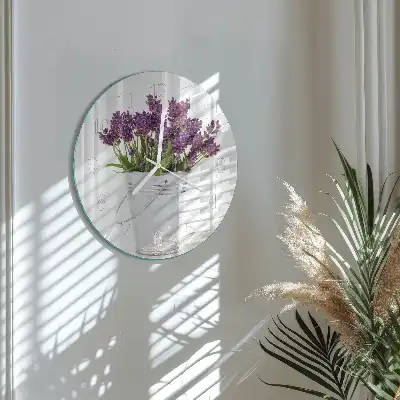 Hodiny na skle kulaté Levandule