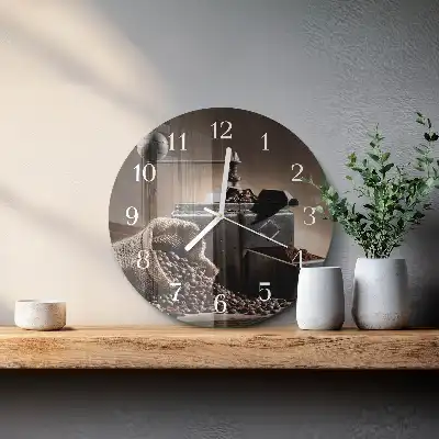 Kulaté skleněné hodiny na zeď Mlýnek na kávu
