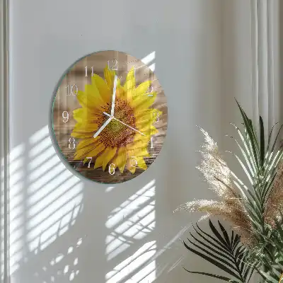 Hodiny na skle kulaté Slunečnice